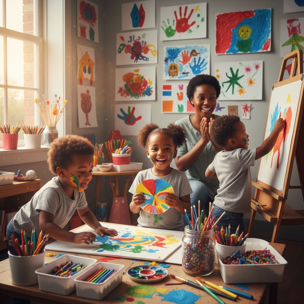 Children doing colorful arts and crafts