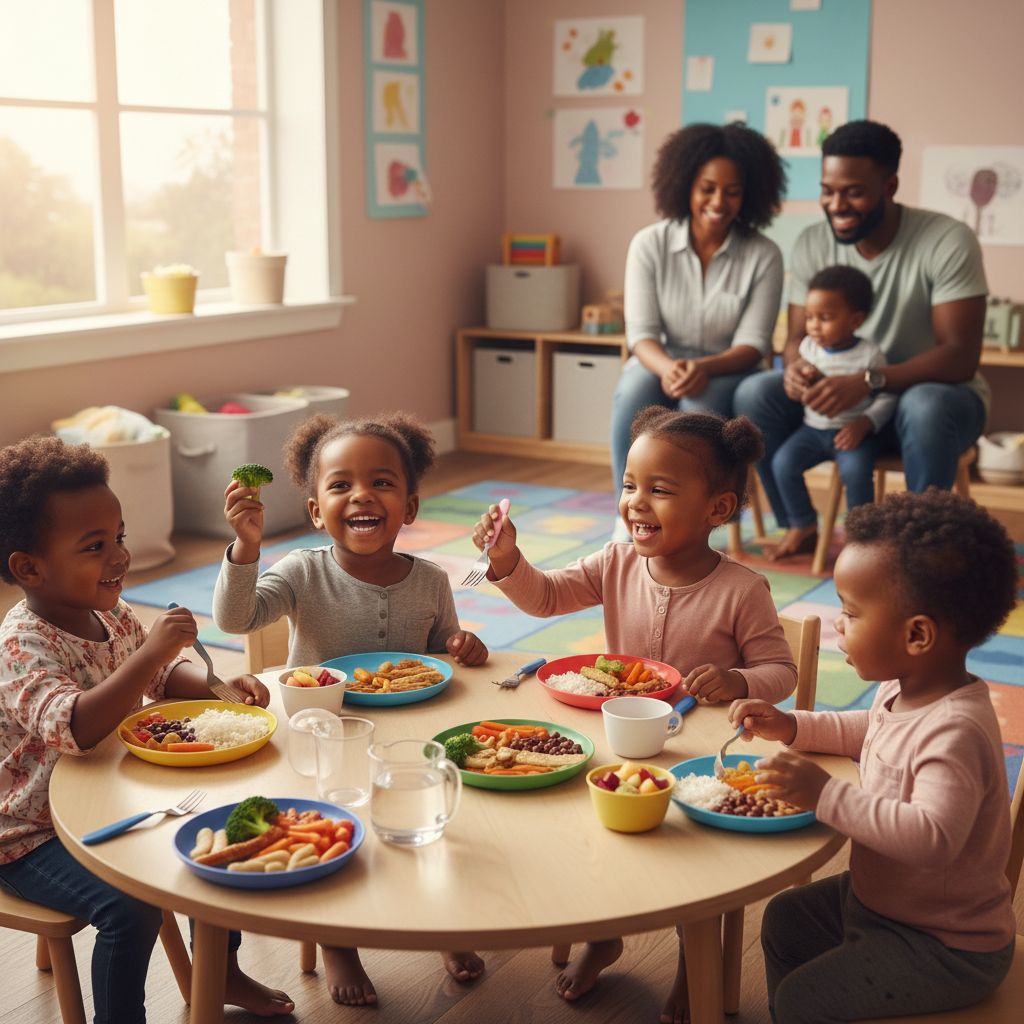 Family-style meal time with children