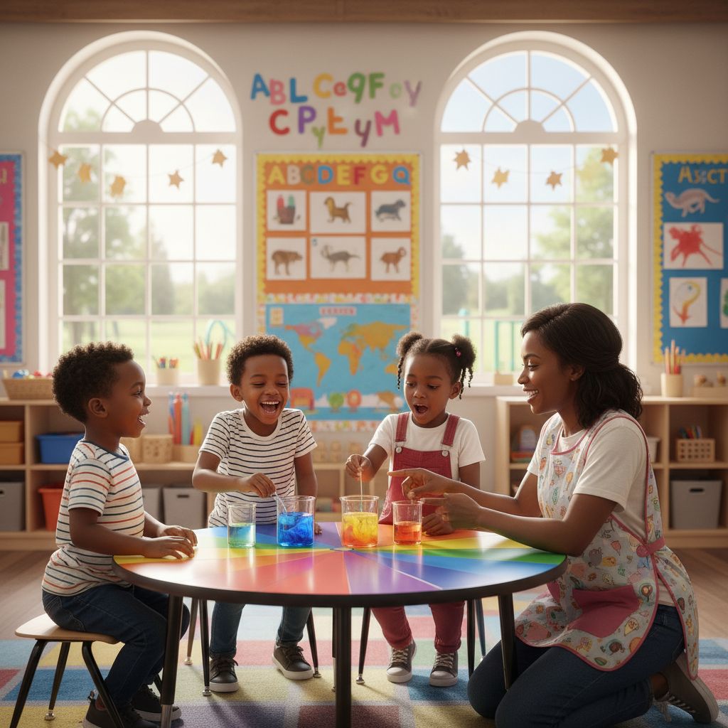 Science learning activity with colorful experiments